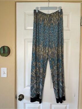 Melissa Paige Boho Peacock Feather Wide Leg Relaxed Lounge Pants